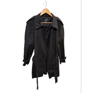 Vintage '80s J. Percy Richards Cotton Black Trench Coat Peacoat L Nice!